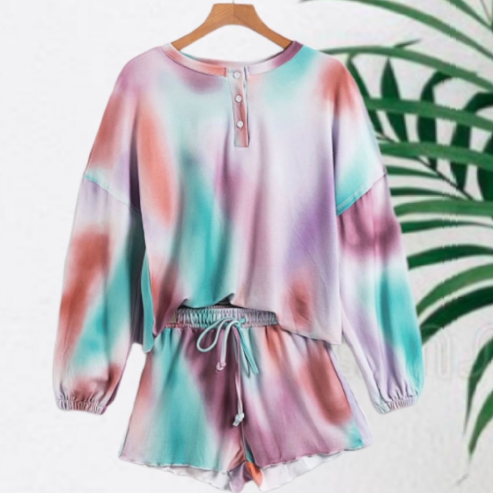 "Snuggle Sunday" Sweatshirt Tie Dye Lounge Set - Picture 6 of 15